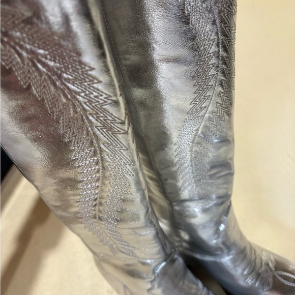 Silver Metallic Cowgirl Western Cowboy Chunky Heeled Boots Size 9 - Picture 12 of 12